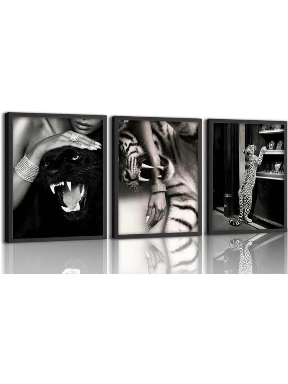 Trendy Black & White Cheetah Canvas Art Set - Luxury Wall Decor for Home